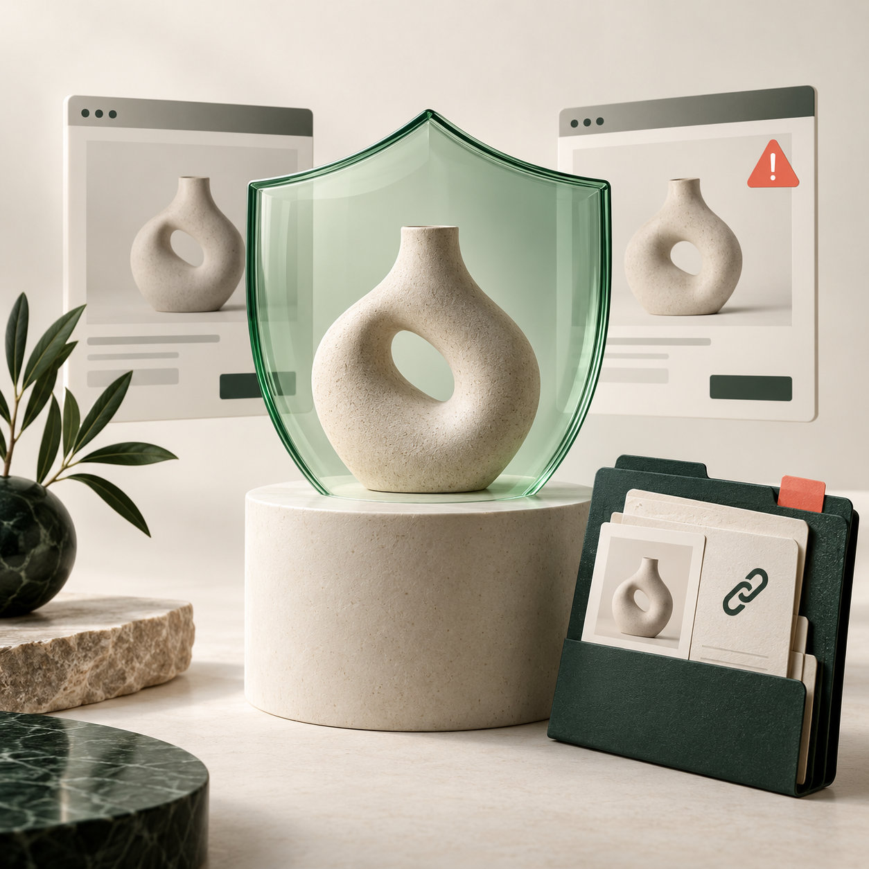 Conceptual illustration of an original product photo protected from imitation storefronts