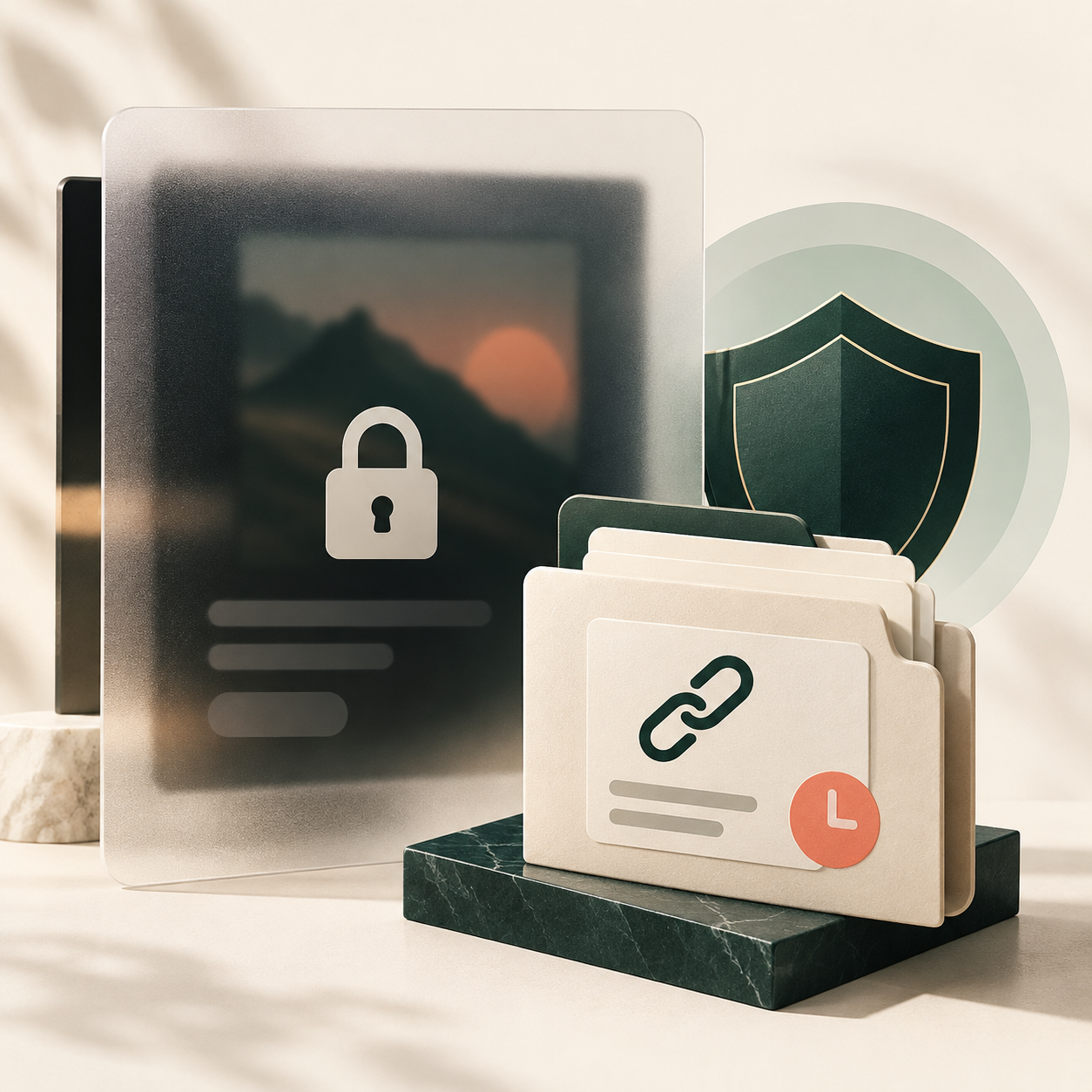 Conceptual illustration of a locked media page and a safe evidence folder